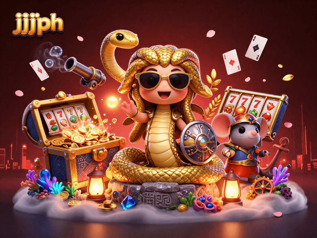 Gumugulong ng mga barya at simbolo ng jackpot sa jjjph habang ang Medusa at daga ay naglalaro.
