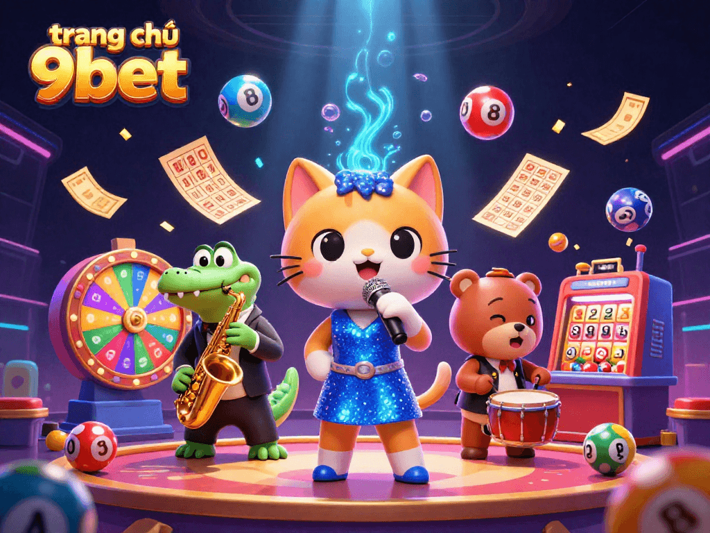Experience the thrilling scene at trang chủ 9bet with colorful lottery balls and lively characters.