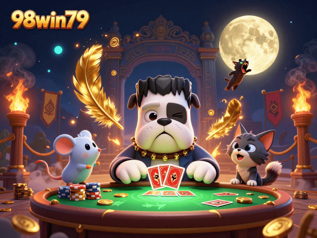 Engage in thrilling gameplay with 98win79, as unique characters deal cards and bring the casino to life!