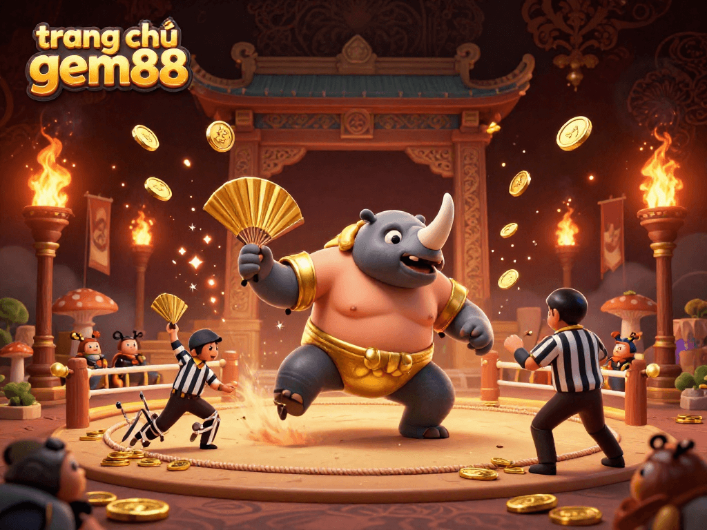 Experience the excitement of trang chủ gem88 with a lively scene of beetle champions and gold coins.