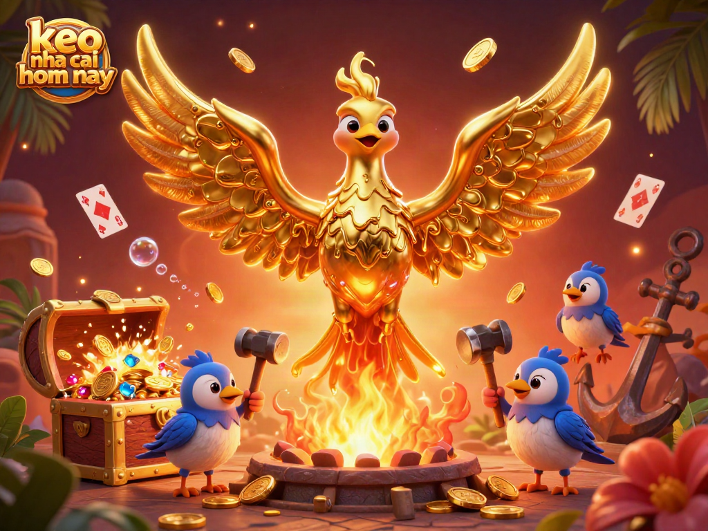 Engage with keo nha cai hom nay in a vibrant 3D casino scene filled with gold treasures.