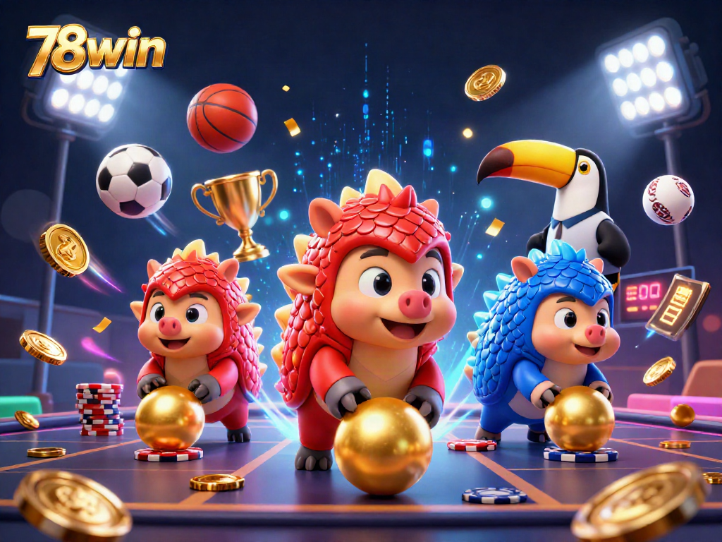 Experience thrilling gameplay at 78win, where rival pangolins compete amidst vibrant casino elements.