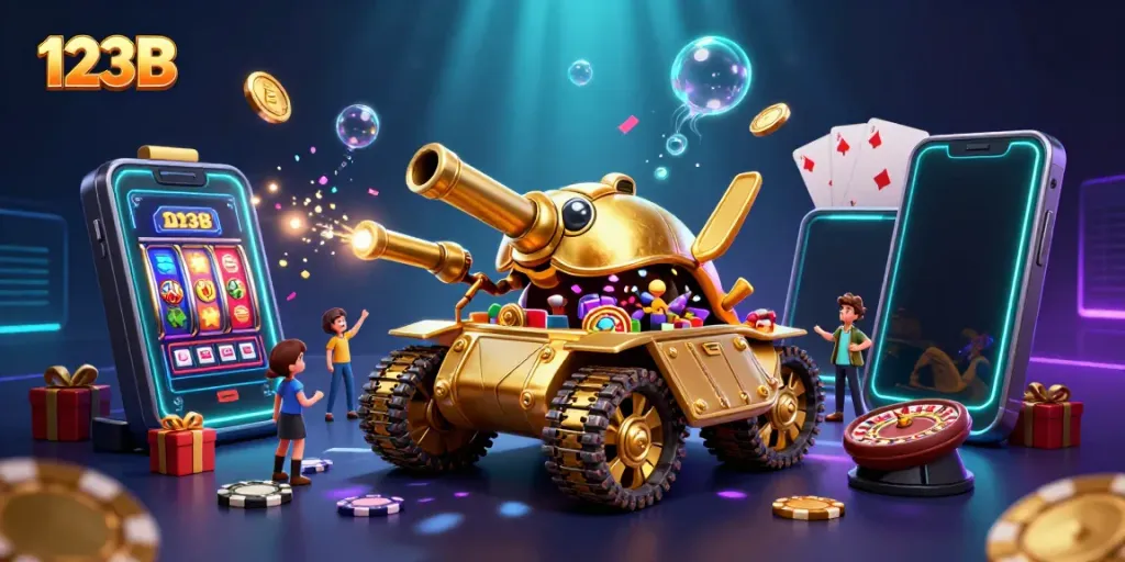 Experience thrilling casino action with 123B's vibrant gaming scene and dynamic elements.