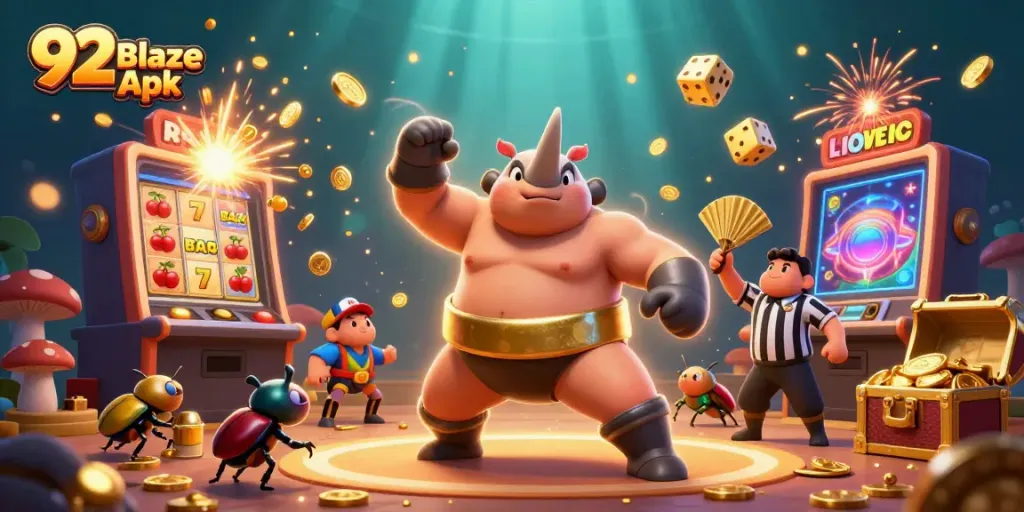 Engage with exciting gameplay in the 92 Blaze Apk, featuring vibrant characters and casino elements.