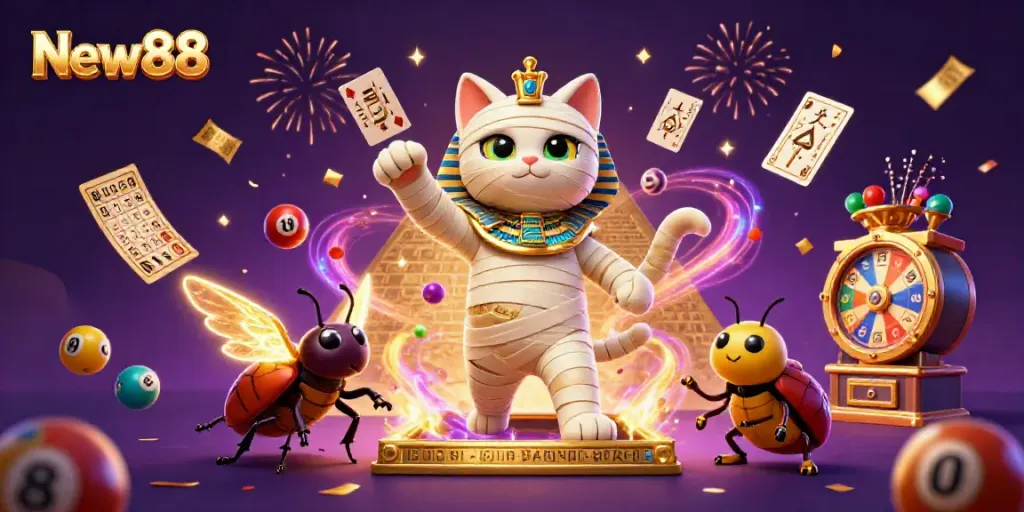 Experience thrilling wins at New88's dynamic casino with a lively Egyptian theme and vibrant elements.