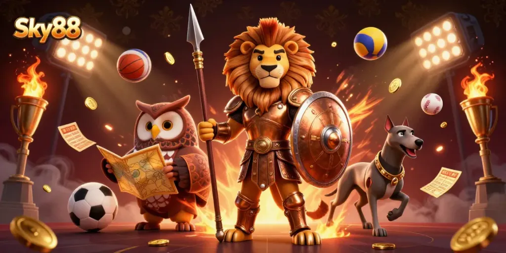 Sky88 sports betting action packed with dynamic elements and golden accents