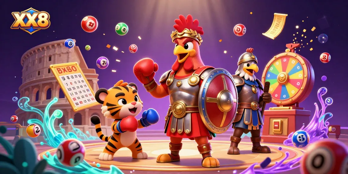 Experience the excitement of XX8 with vibrant lottery elements and engaging characters in a dynamic casino scene.