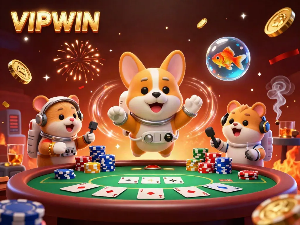 Experience exciting gaming at VIPWIN with a thrilling 3D illustration of a space-themed casino.