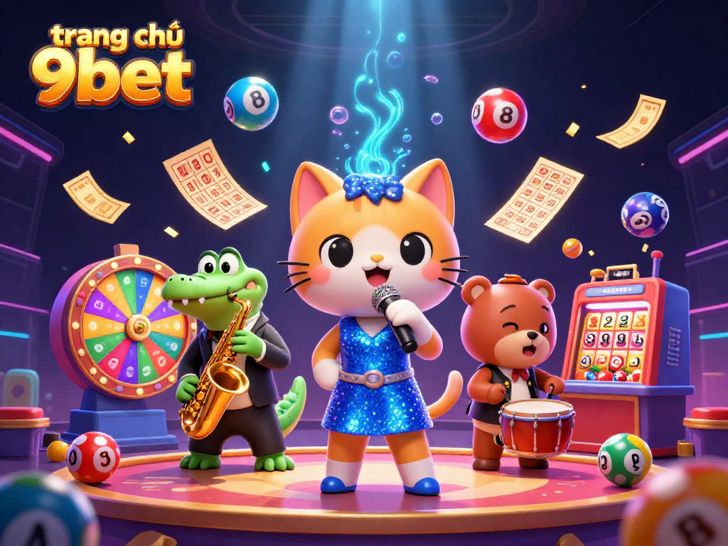 Experience the thrilling scene at trang chủ 9bet with colorful lottery balls and lively characters.