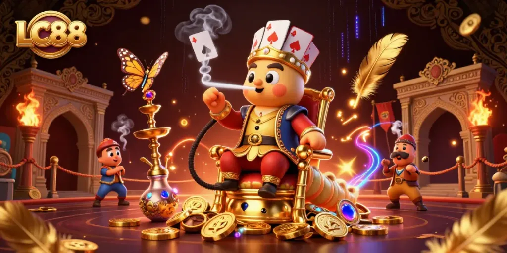 Experience LC88's thrilling atmosphere with a vibrant 3D casino scene featuring unique characters and rich elements.