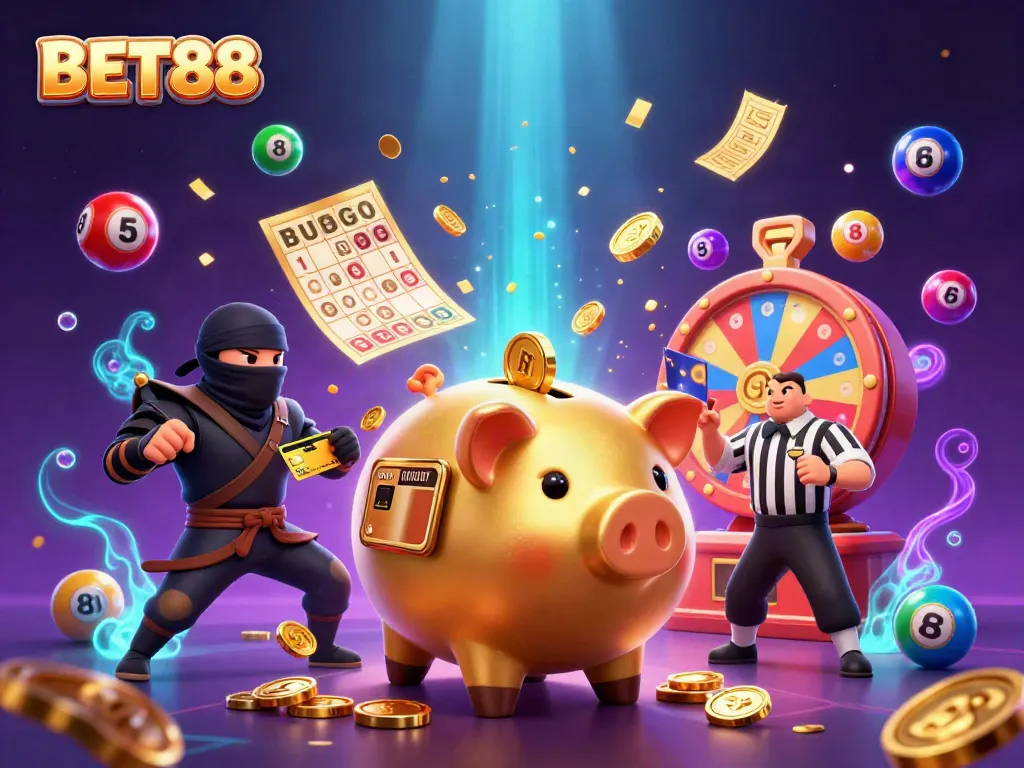 Experience winning with BET88 in a vibrant casino scene filled with colorful gaming elements.