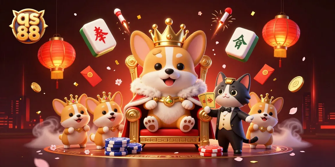 Join the excitement at qs 88 with a royal corgi on a throne, surrounded by vibrant casino elements.
