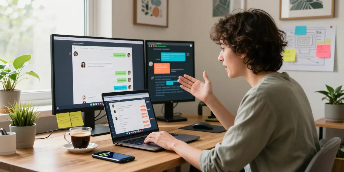 Engaging juicy chat conversation scene in a cozy home office.