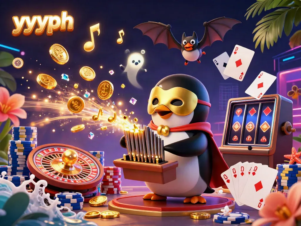 Experience gaming thrills at yyyph with a 3D cartoon penguin playing for golden coins.