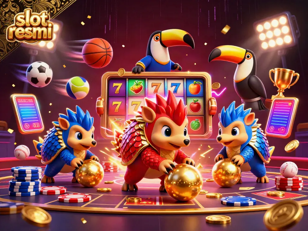 Experience the excitement of slot resmi with dynamic pangolin characters in a vibrant casino scene.
