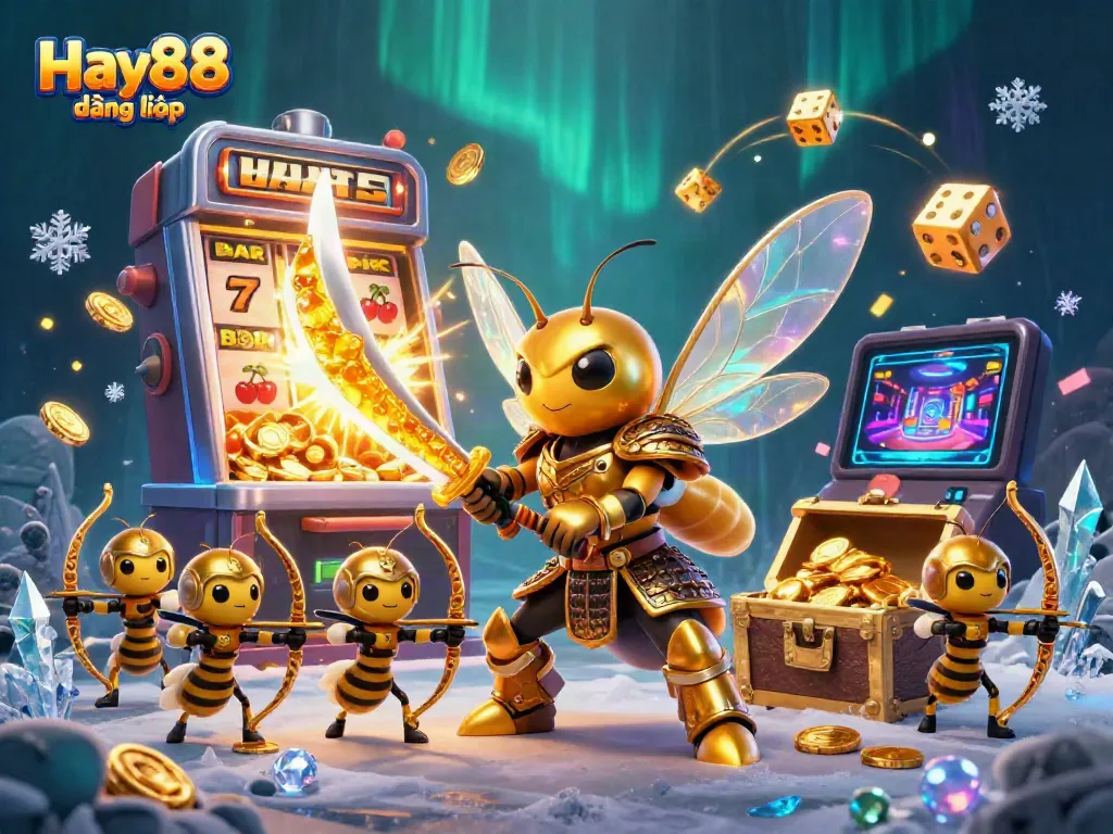 Experience the excitement of Hay88 đăng nhập with vibrant casino-themed 3D illustration featuring golden hornet warriors.