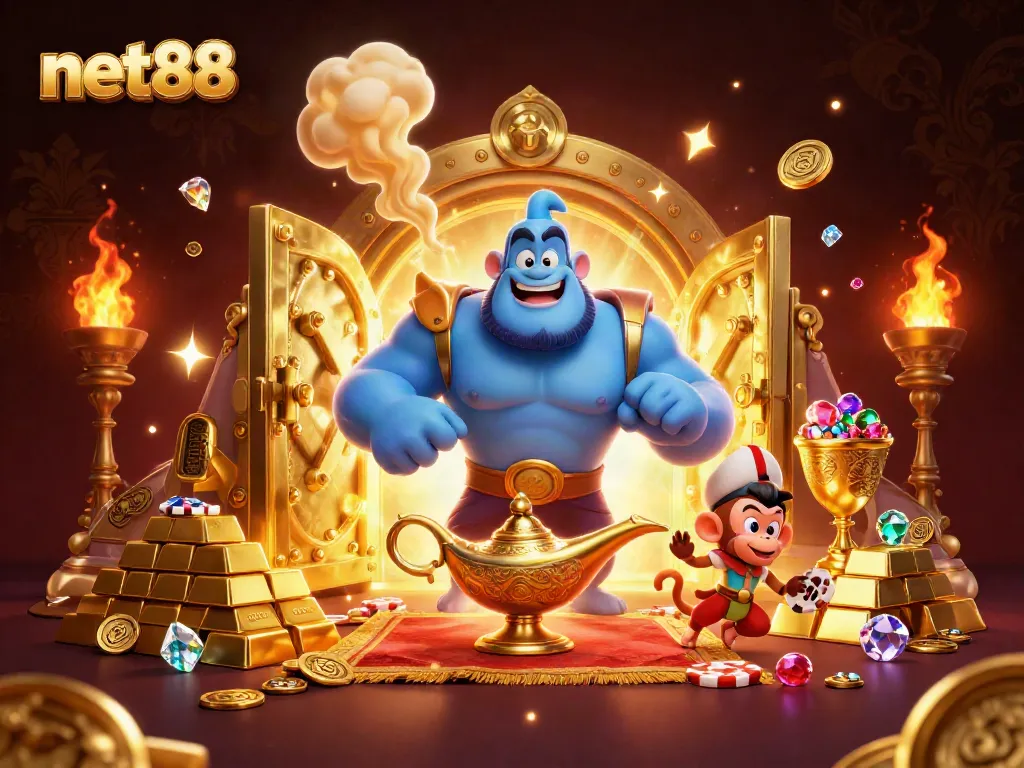 Experience thrilling moments at net88 with vibrant casino elements and characters in an enchanting scene.