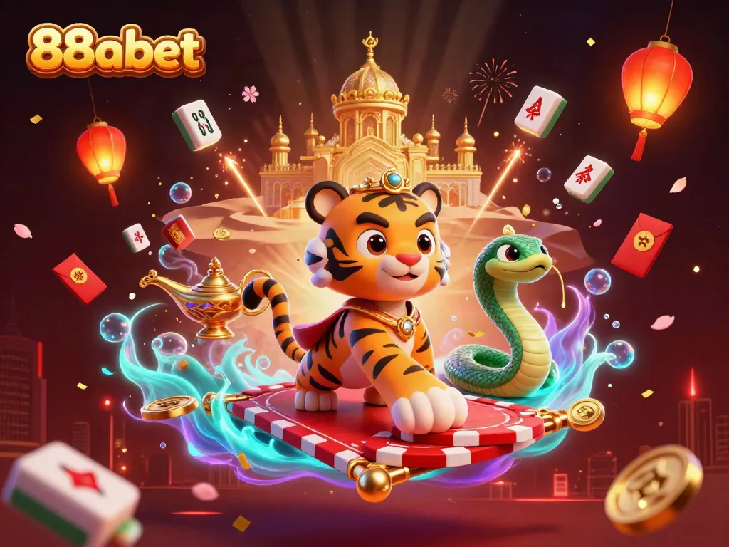 Experience excitement with 88abet in an ultra-detailed 3D casino-themed illustration showcasing vibrant elements.