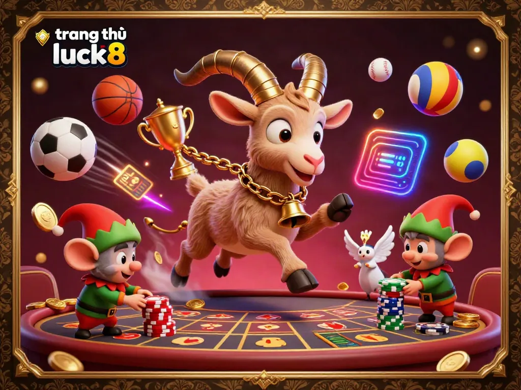 Experience the vibrant excitement of the trang chủ luck8 gaming scene with festive characters and dynamic casino elements.