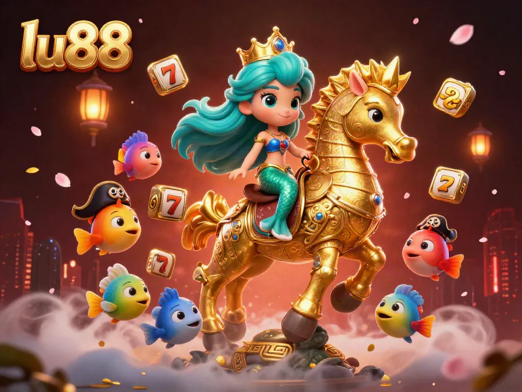 Experience the thrill of lu88 with a dynamic 3D illustration showcasing a mermaid and underwater casino elements.