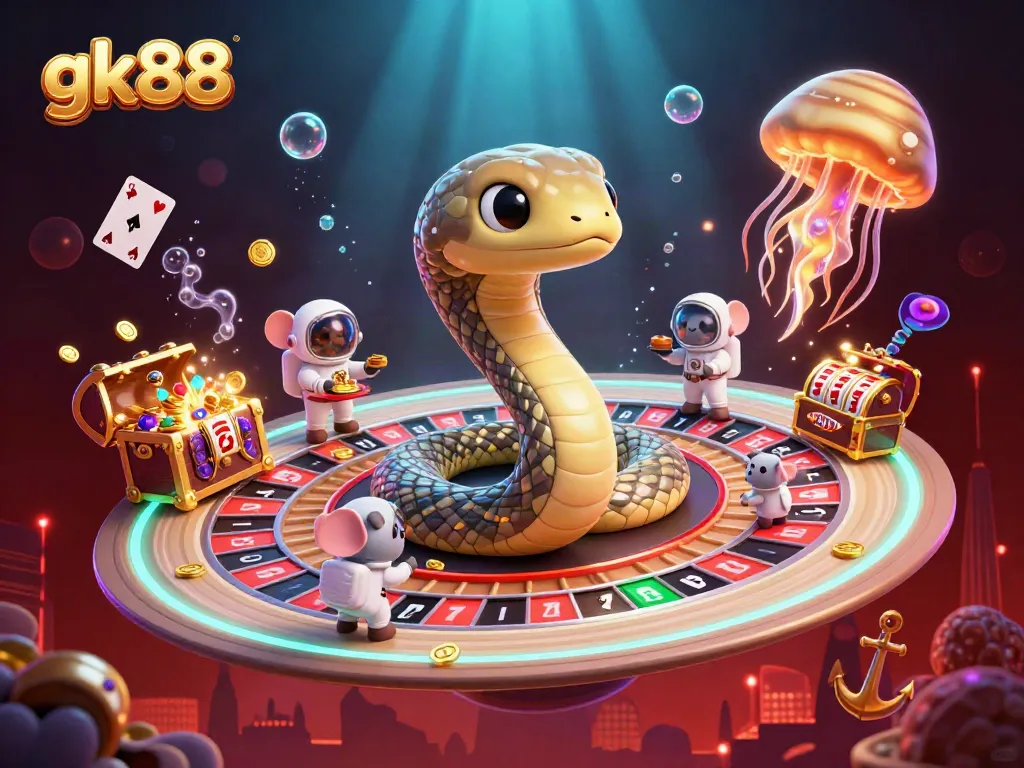 Engage in thrilling gk88 casino action with astronaut mice betting on a roulette ring.
