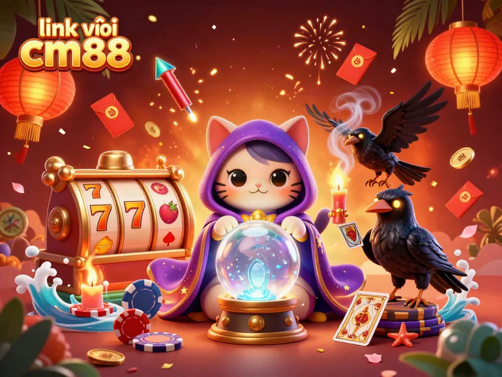 Experience the thrill of gaming with link vào cm88 in this vibrant casino-themed illustration featuring mystic characters.