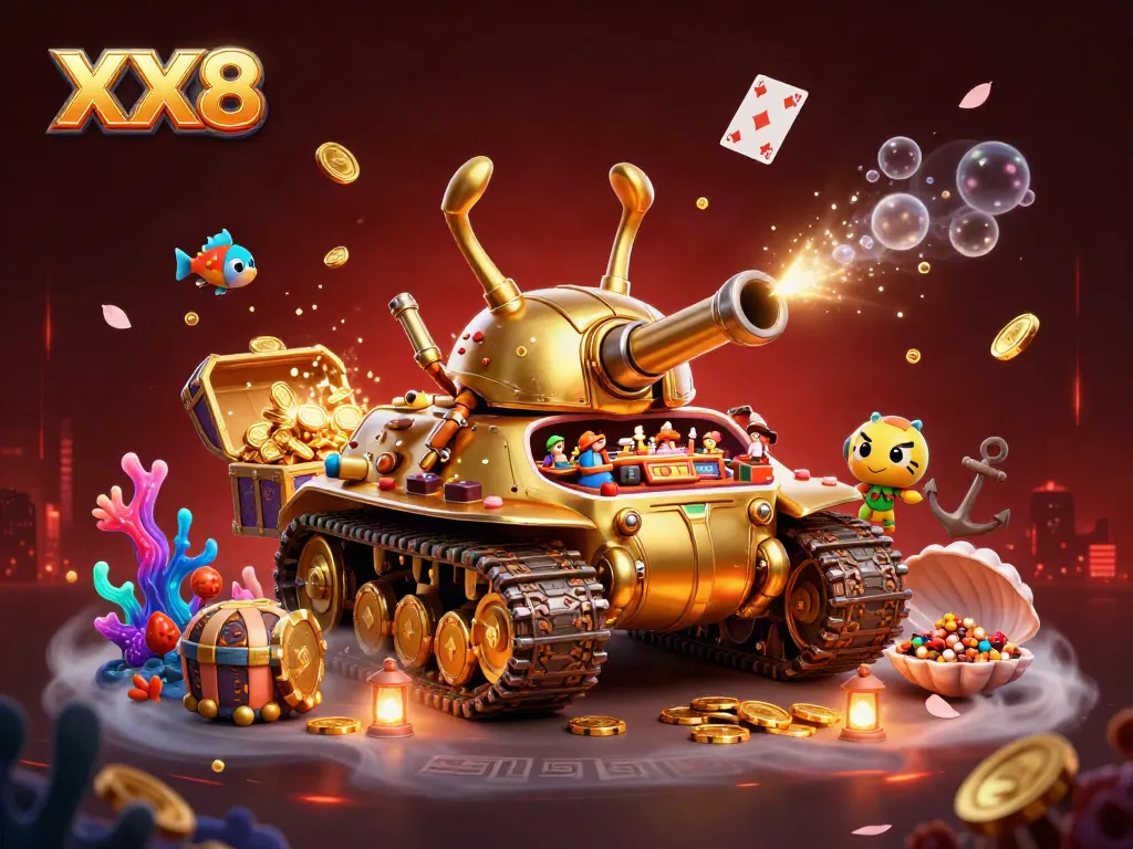 Experience the vibrant XX8-themed casino adventure with dynamic elements and golden details.