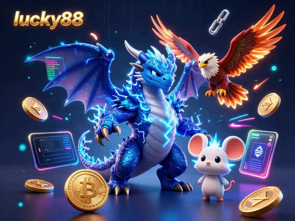 Experience the thrilling world of lucky88 with dynamic characters and glowing casino elements.