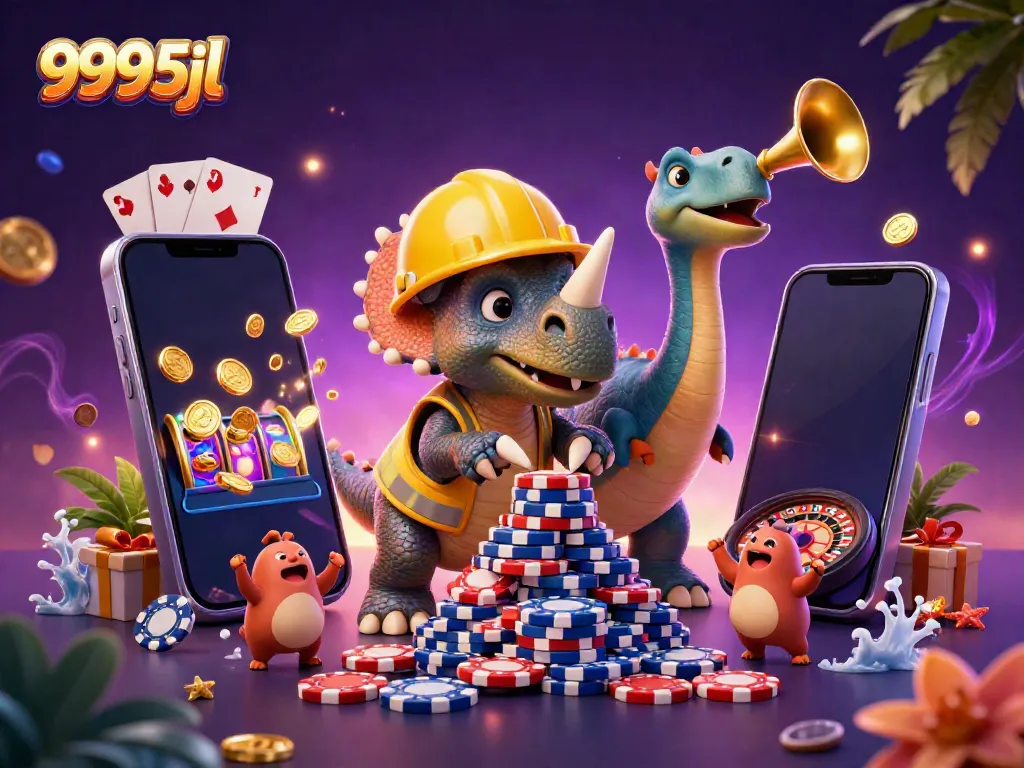Experience the thrilling world of 9995jl with a vibrant casino-themed 3D illustration.